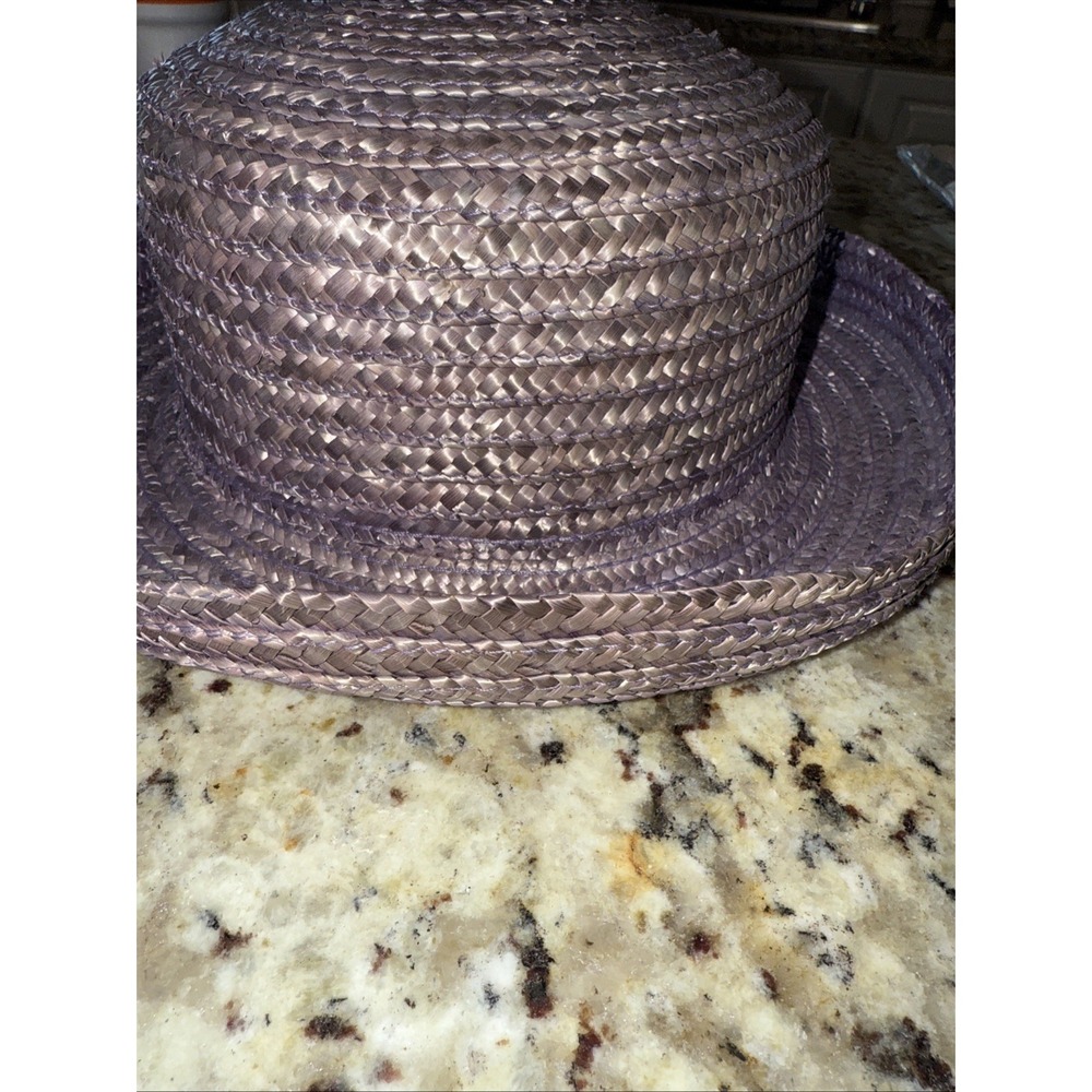 Women's Purple Raffia Bowler Hat With Rolled‎ Brim 7" Dia.  4439